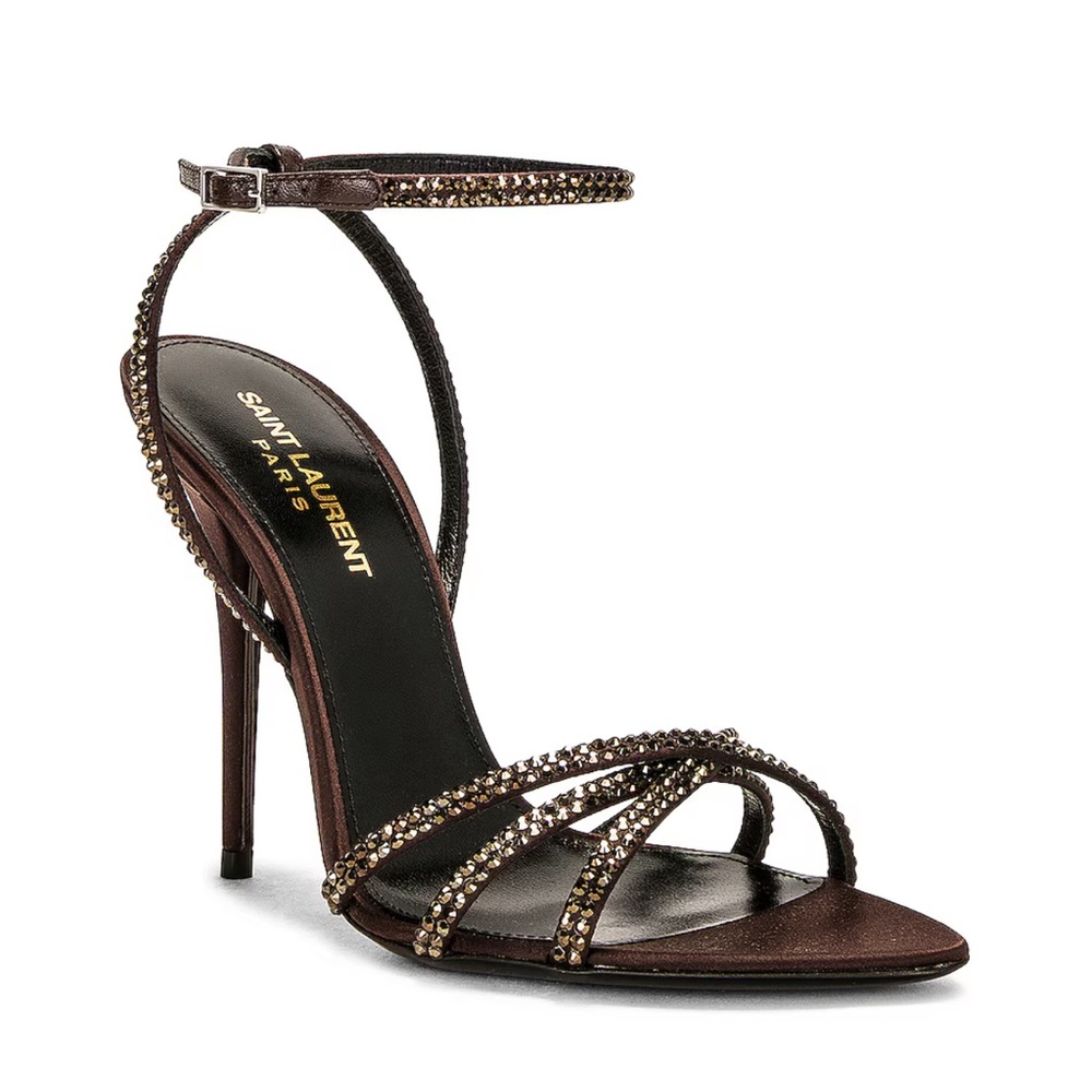100% authentic Saint Laurent Ava sandals in crepe satin with rhinestones